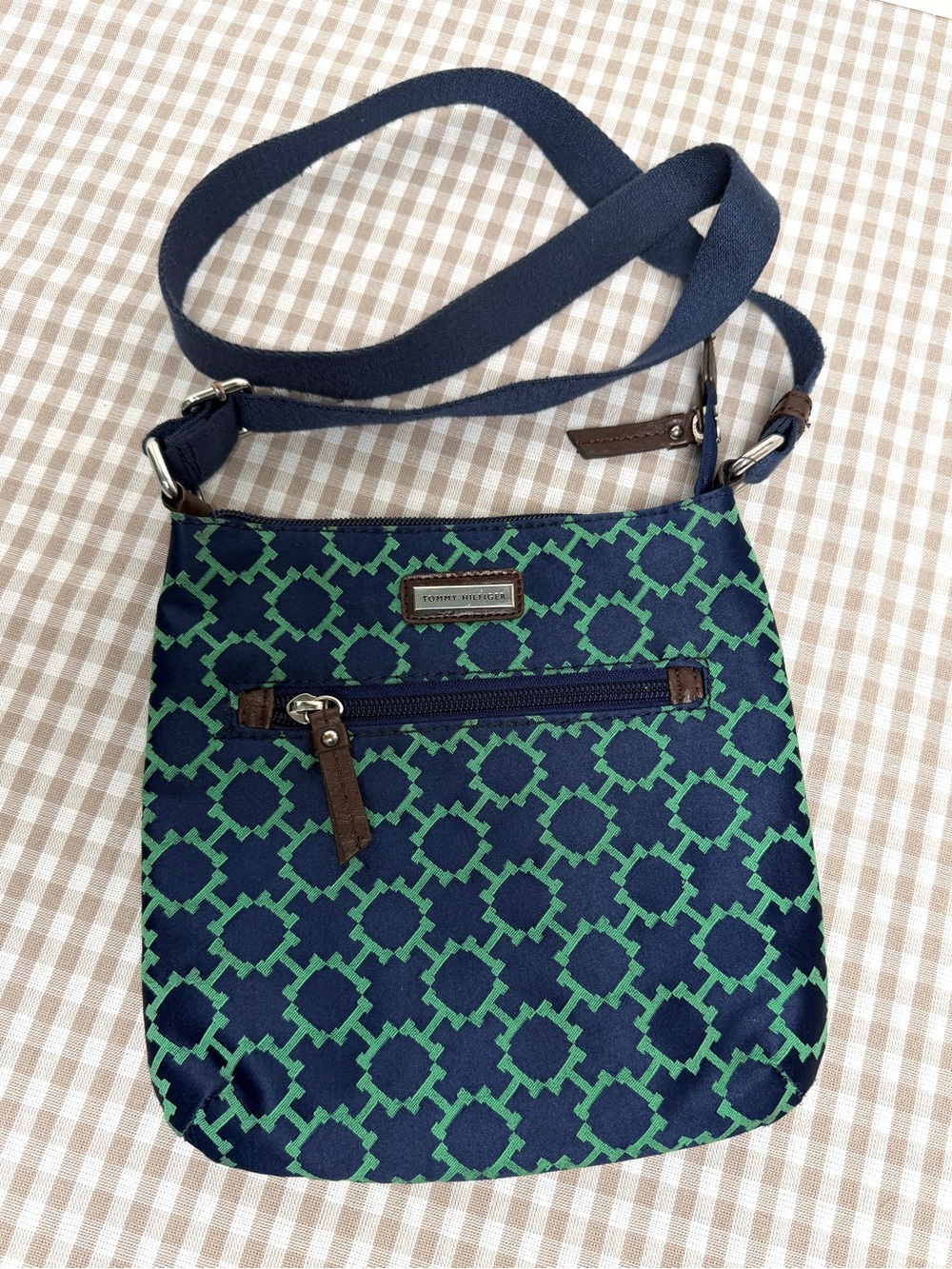 Tommy Hilfiger Navy and Green Canvas Adjustable Crossbody Slim Design